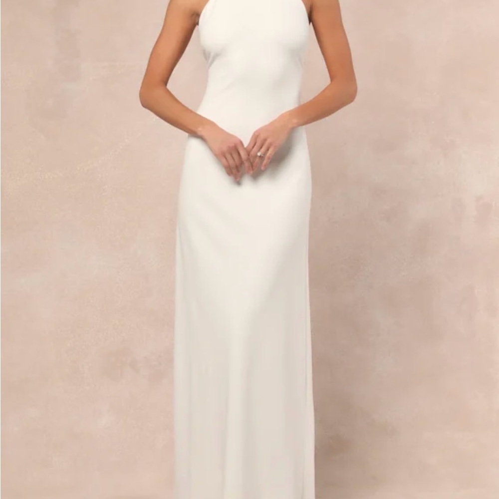 Elegant White Halter Neck Dress